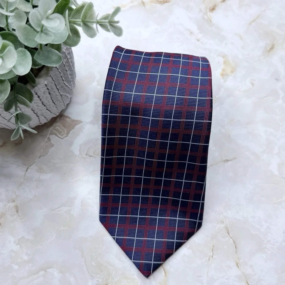 NWOT Brooks Brothers Men Silk Tie Red Blue Plaid Stain Resistant 3 5/8